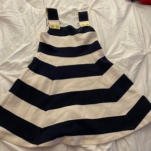 Mini Boden girls navy/cream striped dress size 6-7y.